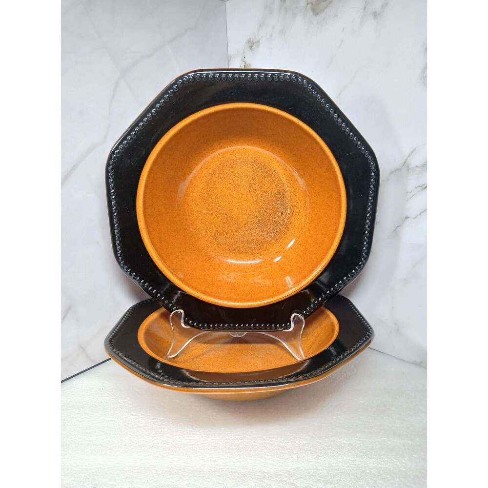 Vintage Ironstone Amber & Black Octagon Bowls Set of 2